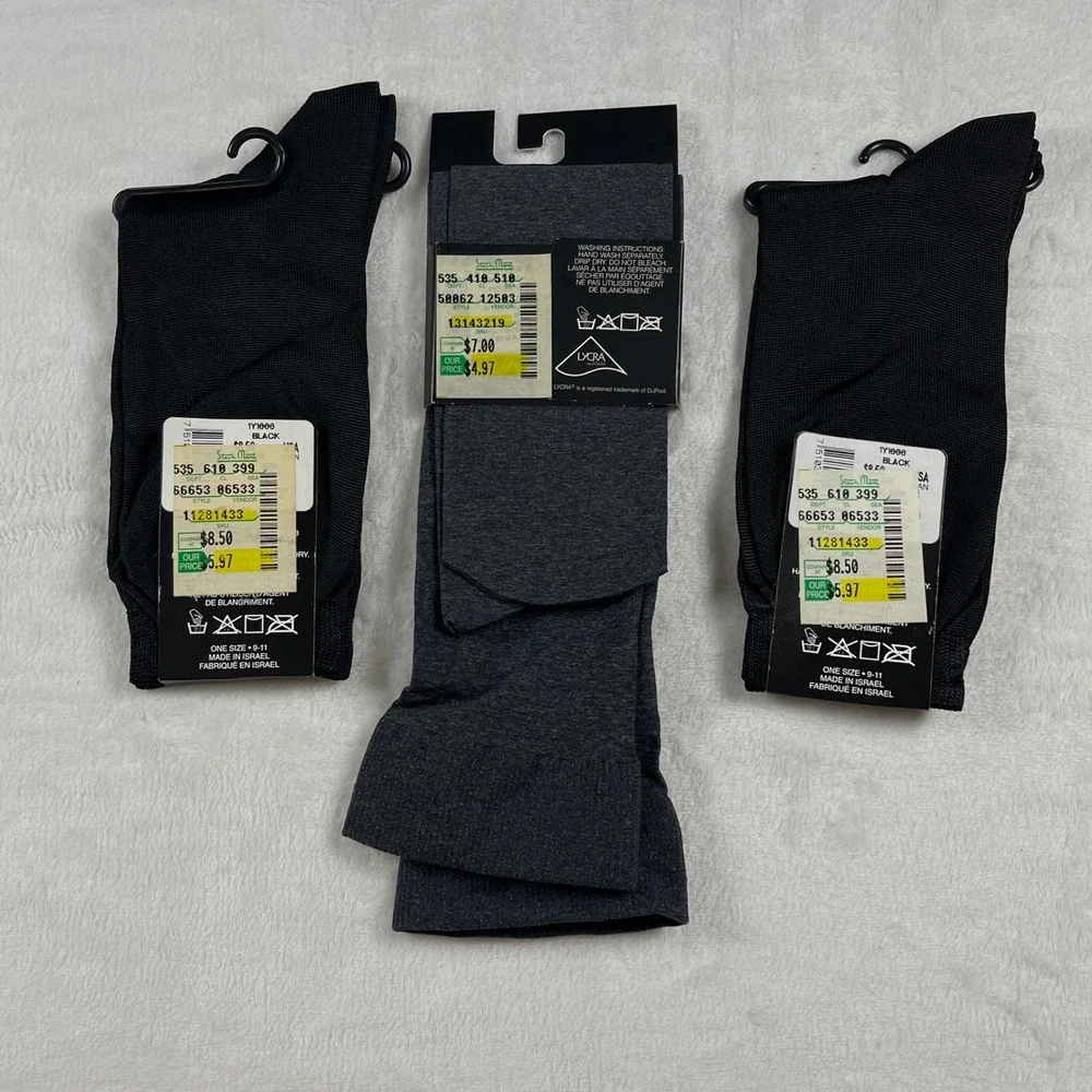 Linda Allard Ellen Tracy Trouser Socks 3 Pair Bundle Black Charcoal Grey NWT